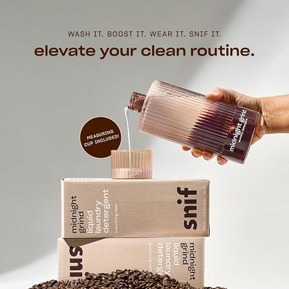 Snif Midnight Grind Laundry Detergent, Bold, Rich Espresso Scent, 64 Loads, Non-Irritating to Skin, Clean, Non-Toxic, Vegan, Cruelty Free, 32oz