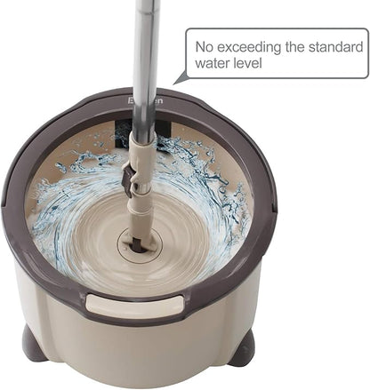 Eyliden 360° Spin Mop Bucket System - Rapid Dry, 2 Microfiber Pads, Adjustable Handle - Mop and Bucket for Home & Commercial Floors, Brown