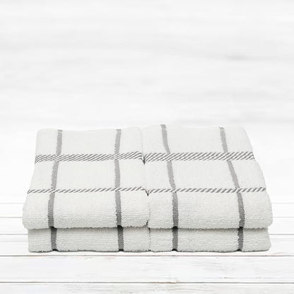 100% Cotton Terry Dish Towels, 4 Pack Checks, 16 x26 Inches, Super Soft and Absorbent Kitchen Towels, Perfect for Kitchen Cleaning and Dish Washing | Light Gray