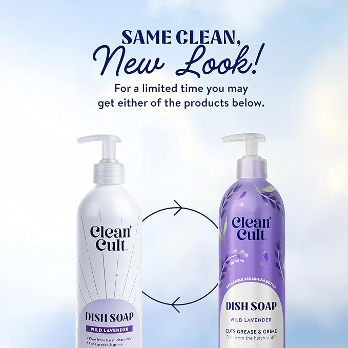 Cleancult -Wild Lavender - Liquid Dish Soap - Refillable Aluminum Bottle - Dish Soap that Cuts Grease & Grime - 16 oz - 1 Pack