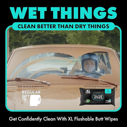 DUDE Wipes - Flushable Wipes with DUDE Bombs Toilet Spray - 18 Pack, 864 Wipes + 1 Spray Bottle - Mint Chill Extra-Large Adult Wet Wipes with Eucalyptus & Tea Tree Oil - Forest Fresh Stank Eliminator