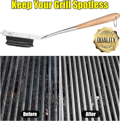18” Steam Grill Brush Bristle Free,Safe Grill Cleaner for Outdoor Grill,Replaceable Head Grill Scraper Tool,BBQ Grill Cleaning Brush Kit,Grill Brush BBQ Accessories,Gifts for Men/Dad