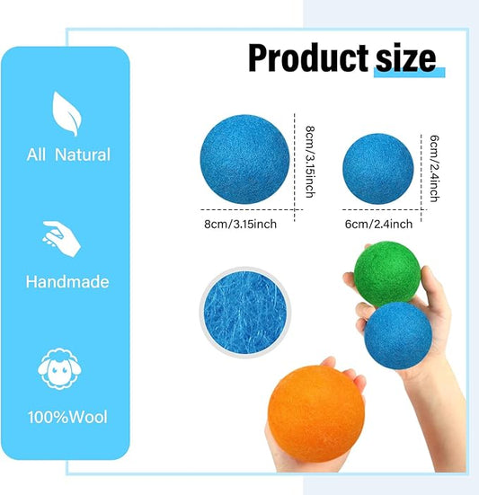 24 Pack Wool Dryer Balls, 3.15'', 2.4'' Reusable Laundry Balls Wool Balls Natural No Lint Fabric Softener Balls for Clothing Wrinkles(Rainbow)