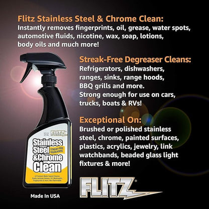 Flitz Stainless Steel Cleaner and Polish For Appliances, Streak Free Shine for Refrigerators, Dishwashers, Sinks, BBQ Grills, Ovens and More, 16 oz, 6 Pack