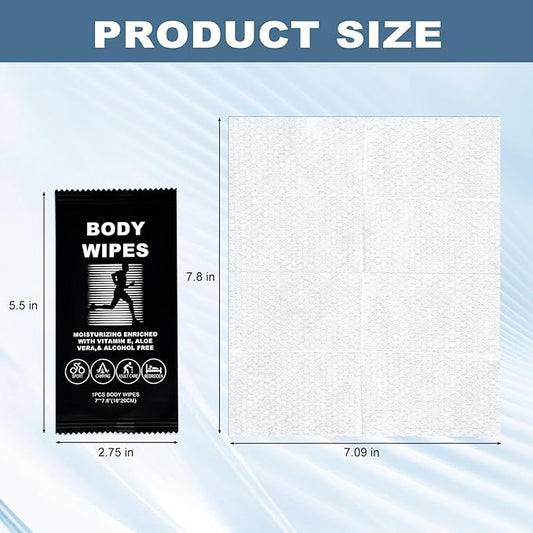 Body Wipes for Women and Men Individually Wrapped Face and Body Wipes, Bath Wipes for Adults No Rinse Personal Cleansing Wipes Travel, Bulk Deodorant for Homeless Shower Wipes for Camping Hiking (200)
