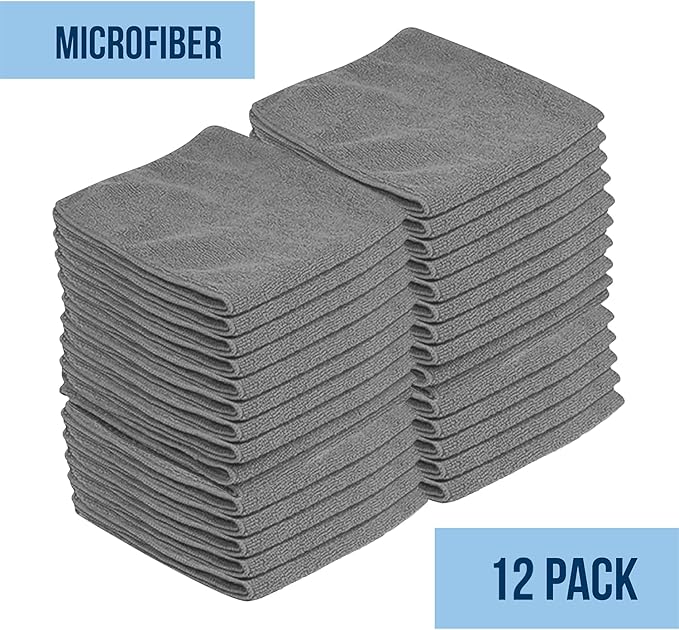 GREEN LIFESTYLE Chamois Cloth Microfiber Cleaning Cloth 12 Pack, Borderless Towels Cleaning, Car Microfiber Towel, Drying Car Wash Towels (11.5" x 11.5", Grey)