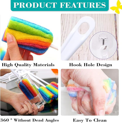 Bottle Brush Cleaner 8PCS Sponge Cleaning Brushes Long Handle Scouring Pad Scrub Brushes for Kitchen Clean Baby Bottle Glasses Mugs Cups (8PCS)