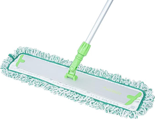 Restaurantware-Clean Tek Professional Dry Sweeping Mop Pad, 1 Dust Pad with Fringe - Mop Frame and Handle Sold Separately, Hook & Loop System, Green Microfiber Reusable Mop Pad, Zig Zag Pattern