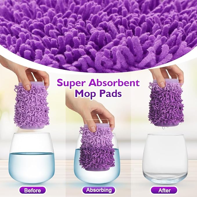 Reusable Mop Pads for Swiffer PowerMop, 8 Pack Microfiber Mop Pad Refill with Scrubber Strips for 13''-15'' SprayMop, Washable Mop Pads Use for Most Floor Types, Designed for Pets - Purple