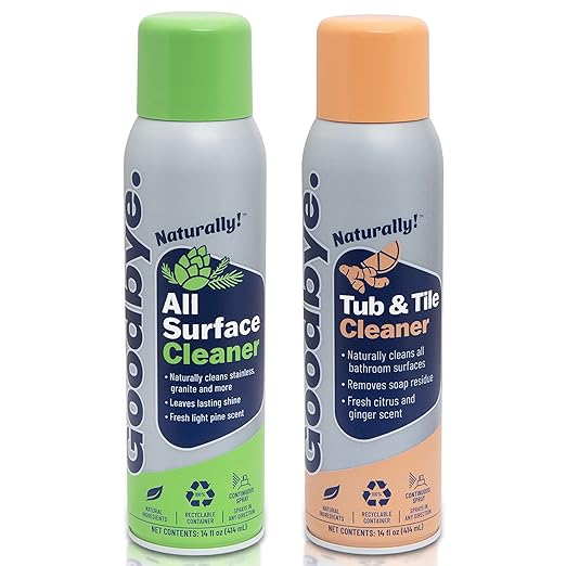 All Surface Cleaner and Tub and Tile Bathroom Cleaner, Safe and Effective All Natural Cleaning Products, 14 oz Continuous Spray Cans, 2 Pack