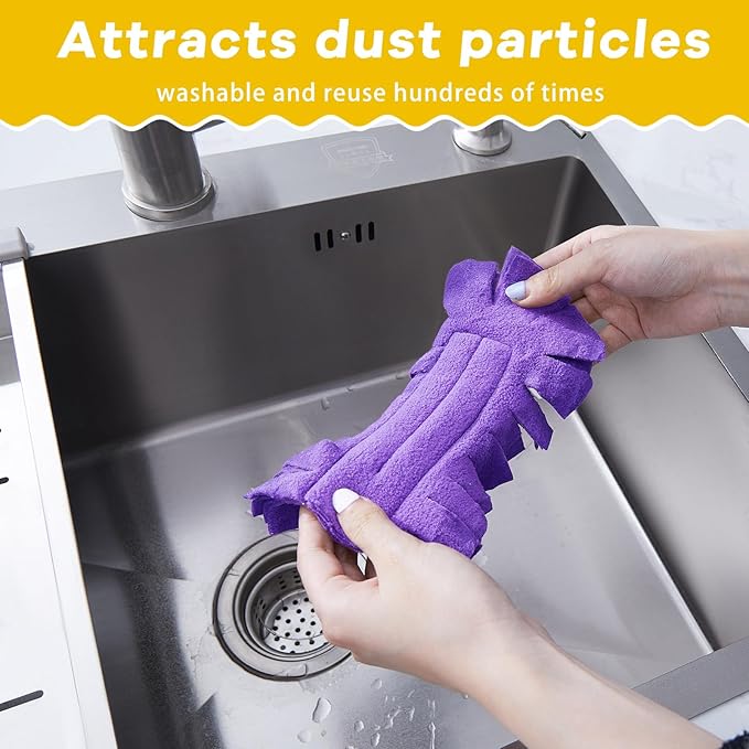 Zubebe 12 Pcs Heavy Duty Duster Refill Reusable Fleece Duster Refills Multi Surface Washable Cleaning Pads for Home, Blinds, Fans, Corners, Furniture (Purple,Light Blue,Yellow)