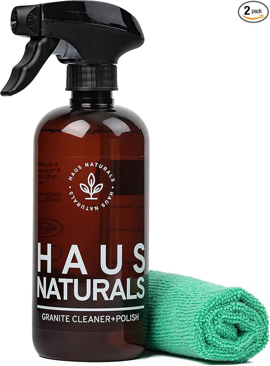 Granite Cleaner And Polish Kit |Formulated To Work On All Natural Stone Surfaces | Eco Friendly & Plant Based | Safe For Kids And Pets | Large Microfiber Cloth Included |16oz
