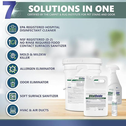 Vital Oxide Disinfectant, Deodorizer, Cleaner, Food-Contact Sanitizer, Virucide – (EPA registration #82972-1) – Kills Mold & Mildew, Eliminates Odors – 1 Gallon + 32oz Spray Bottle