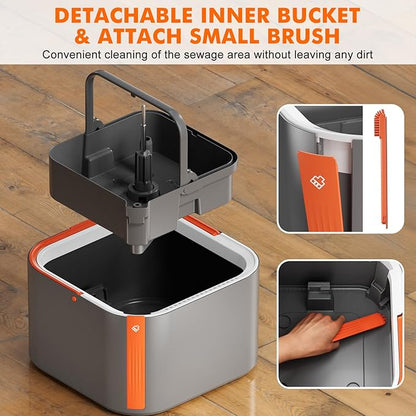 Upgraded Spin Mop and Bucket Set Self-Standing Rod Separate Dirty and Clean Water System Self Wringing 360° Rotating 90° Foldabl for Hard Floor Cabinet Windows Wall（Dark Gray, 6Pads
