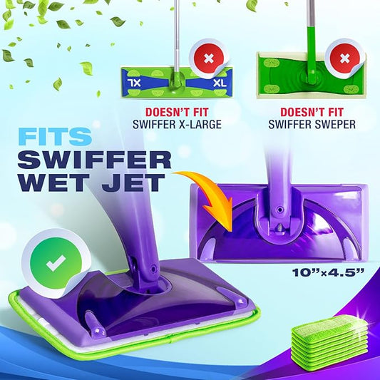 Reusable Mop Pads Compatible with Swiffer WetJet (4 Pack) - Microfiber Mop Refill for Wet Mopping Cloths - Hardwood Floor Cleaning Spray Pads Reusable Replacements - Green