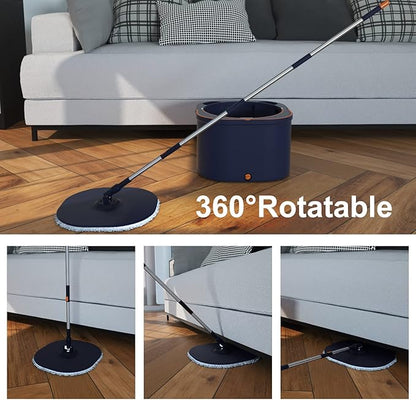 MOLACHI Flat Floor Mop and Bucket System Set with Wringer, Self Wringing Microfiber Spin Mops Bucket for Hardwood, Laminate, Tile, Floor Cleaning, Separate Dirty Water, Wet and Dry Use, Navy Blue