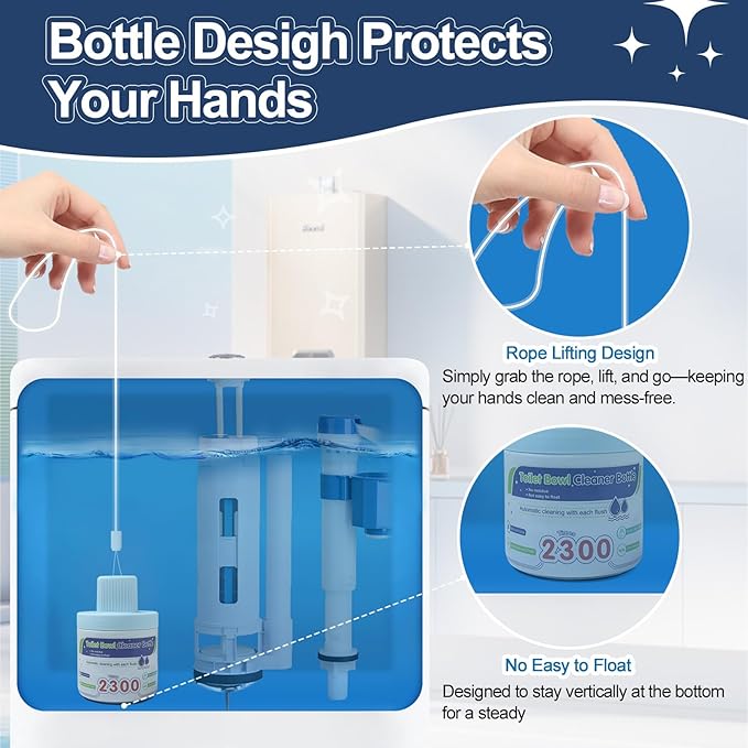 Toilet Bowl Cleaner, Automatic Long-Lasting Blue Toilet Cleaner Bottle, Septic Safe Toilet Bowl Tablets in Bottles, Powerfully Cleans and Prevent Stain Build Up, 6 Pack, 2300 Flushes Each