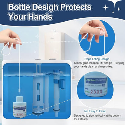 Toilet Bowl Cleaner, Automatic Long-Lasting Blue Toilet Cleaner Bottle, Septic Safe Toilet Bowl Tablets in Bottles, Powerfully Cleans and Prevent Stain Build Up, 6 Pack, 2300 Flushes Each