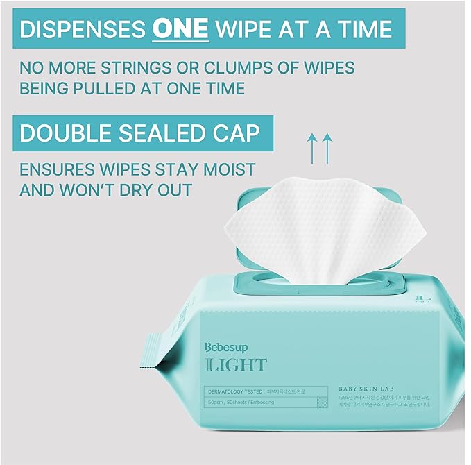 Korea's #1 Light Baby Wipes - Safe even for Sensitive & Atopic Skin Hypoallergenic Water-Based Unscented Alcohol & Paraben-Free – 50 GSM Flip-Top Plant Based Baby Wipes (640 Count 8 Packs)