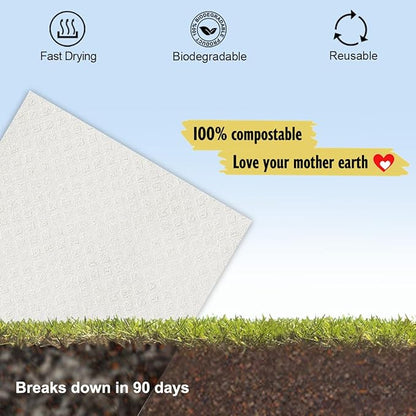Swedish Dishcloths for Kitchen | 6 Pack Absorbent Cellulose Sponge Cloths Washable | Non-Scratch Reusable Paper Towels Quick Drying Cleaning Cloths - White