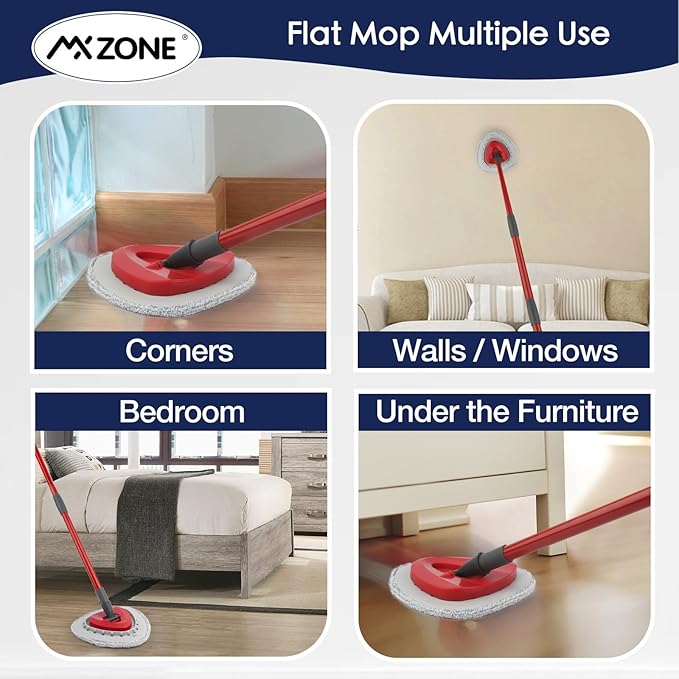 Spin Mop Pad Replacement Compatible with O Cedar Mop Head Replace Flat Triangle Mop, Wet Damp Dry Sweeping Pads Washable, Microfiber, 4 Mopping Pads and 1 Mop Base