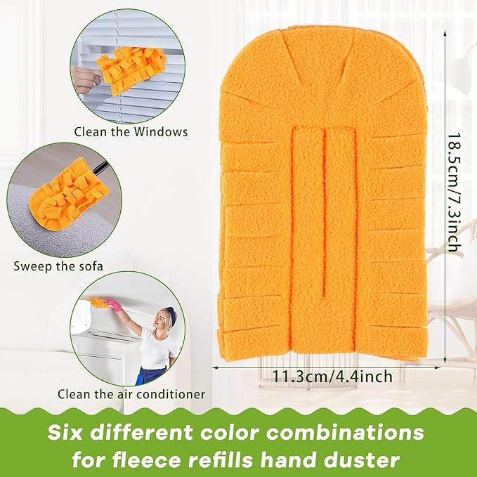Zubebe 12 Pcs Heavy Duty Duster Refill Reusable Fleece Duster Refills Multi Surface Washable Cleaning Pads for Home, Blinds, Fans, Corners, Furniture (Orange)