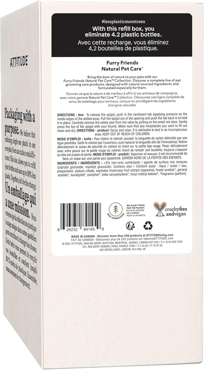 ATTITUDE All Surface Cleaner for Pets, Plant and Mineral-Based Ingredients, Vegan and Cruelty-free, Bulk Refill, Lavender, 67.62 Fl Oz