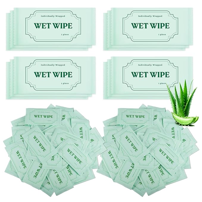 300 Pack Wet Wipes Individually Wrapped,Aloe Vera Hand Wipes,Wet Wipe Bulk Individual Hand Wipe,Travel Size Wipes Quick Hand Cleaning for Travel Wedding Restaurant Barbecue(Green)