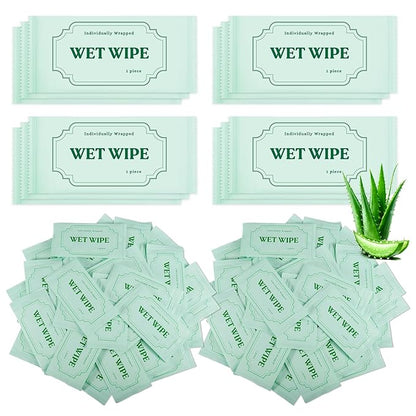 300 Pack Wet Wipes Individually Wrapped,Aloe Vera Hand Wipes,Wet Wipe Bulk Individual Hand Wipe,Travel Size Wipes Quick Hand Cleaning for Travel Wedding Restaurant Barbecue(Green)