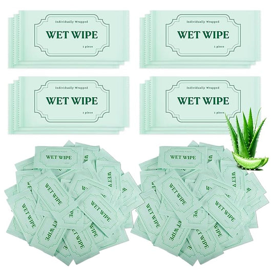 300 Pack Wet Wipes Individually Wrapped,Aloe Vera Hand Wipes,Wet Wipe Bulk Individual Hand Wipe,Travel Size Wipes Quick Hand Cleaning for Travel Wedding Restaurant Barbecue(Green)