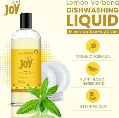 JOY Pure Natural Liquid Dish Soap | Biodegradable Formula | Lemon Verbena Scent | 16 fl. oz - Pack of 3, Bundled With 2 Erase Pads