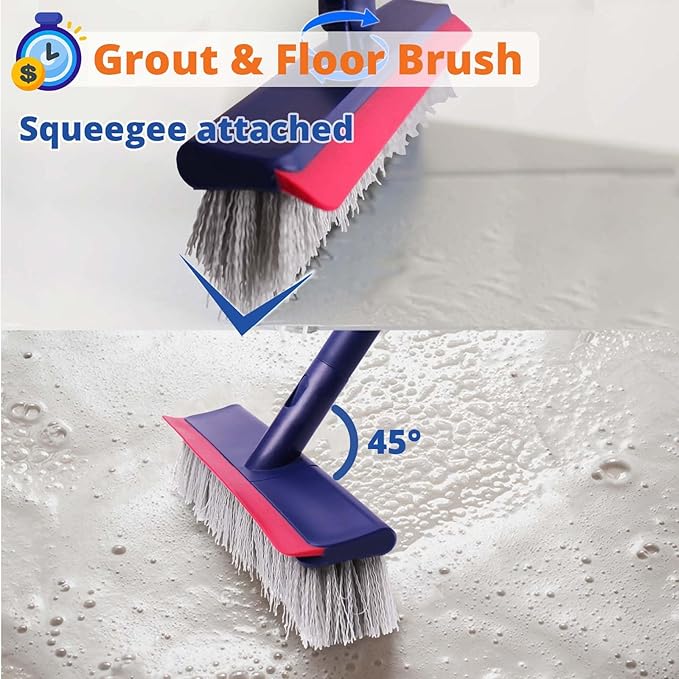 Collapsible Mop and Bucket Set, Bafezoze Microfiber Dust Mop, Floor Scrubber, Grout Brush with Long Handle for Bathroom RV Tile Cleaning