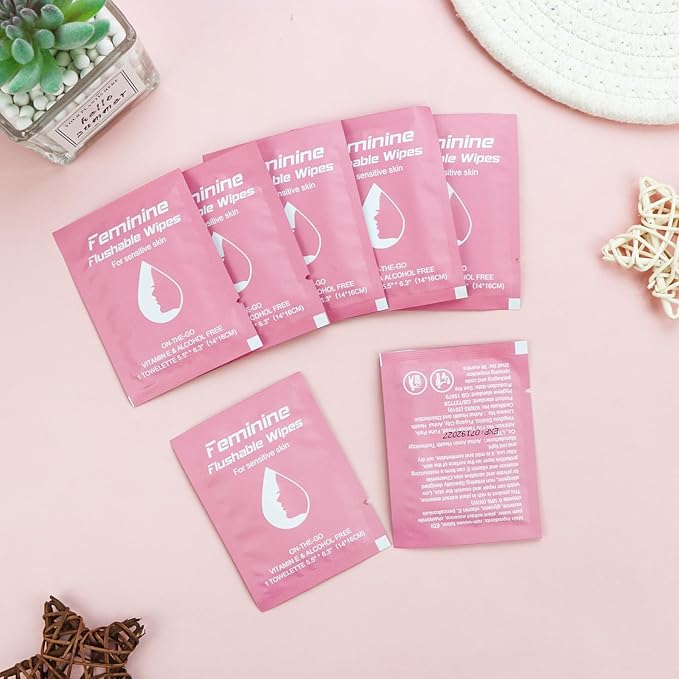 Feminine Wipes Individually Wrapped, Flushable Wipes Travel,Travel Wipes for Women,Feminine Care Wet Wipes Travel Size Vaginal Wipes for Adult, Girl and Homeless