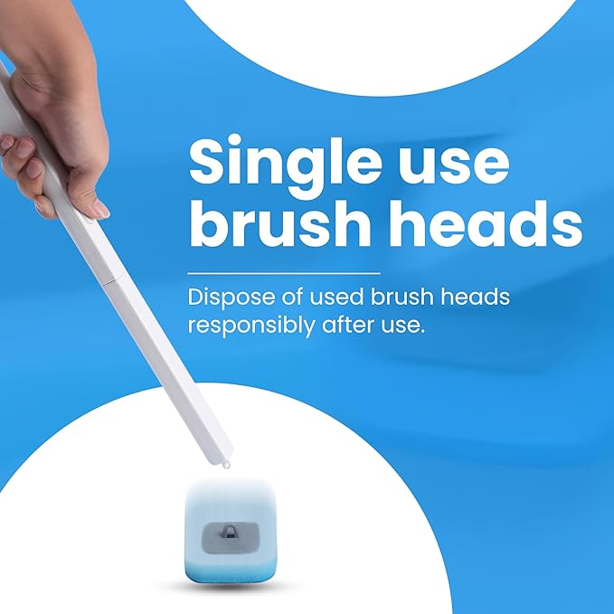 WizardFlush Toilet Brush - Disposable Toilet Bowl Cleaner for Bathroom with 36 Disposable Brush Head Refills, Scrub Brush for Toilet - Space Saving for Storage - Deep Cleaning Wand - Easy to Assemble