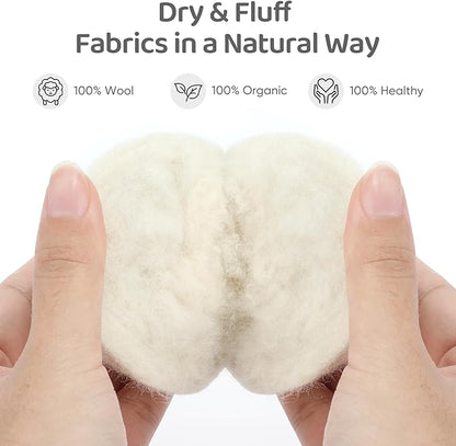 Wool Dryer Balls 6 Pack, Natural Fabric Softener, Dryer Balls Laundry Reusable, Reduces Clothing Wrinkles and Saves Drying Time (White)