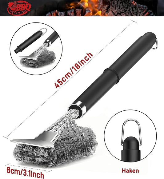 TNTOR Grill Brush with Scraper, 18" Adjustable Handle BBQ Grill Brush for Outdoor Grill, Extra Strong Grill Cleaner Accessories for Grill/Smoker/Gas/Charcoal Grill Cleaning- Best