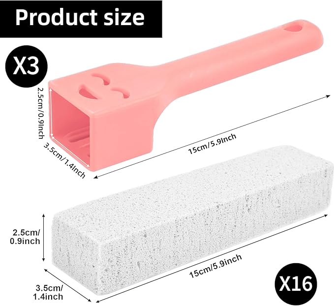 19PCS Pumice Stone Toilet Bowl Cleaner with Handle, 3Handle+16Stone Bathroom Cleaner Powerful Hard Water Stain Remover for Toilet Sink Kitchen （White）