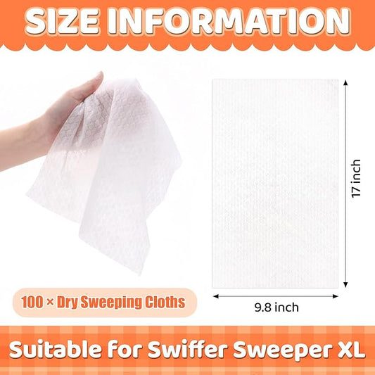 Maxcheck 100 Count Dry Sweeping Cloths X Large Refills 17'' x 9.8'' Dry Mop Refills XL Disposable Mop Pads Floor for Sweeping Cleaning Scrubbing Hardwood