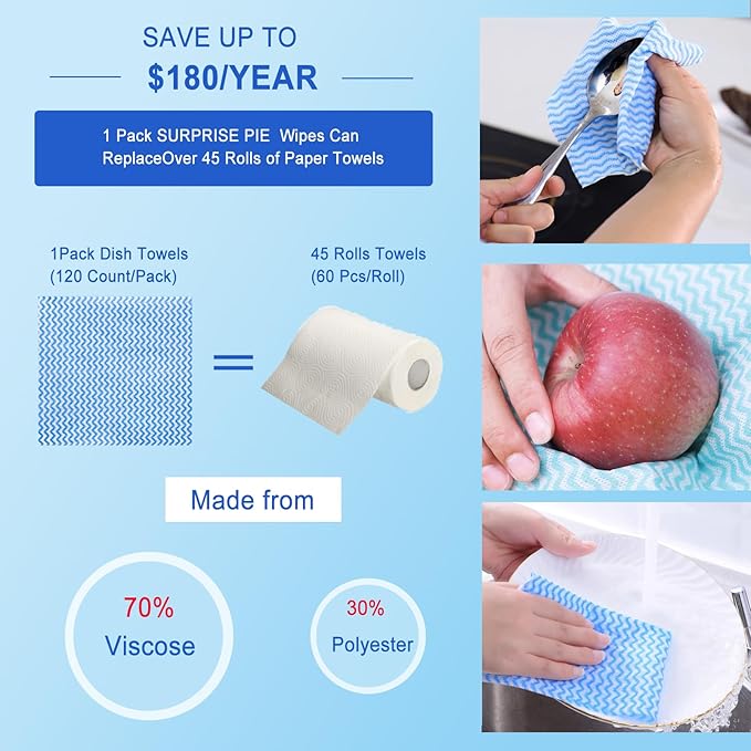 Reusable Cleaning Cloth Wipes Multi-Purpose Heavy Duty Towels Domestic Dish Cloths 120 Count 7.87 x 11.81 Inches Kitchen Rags