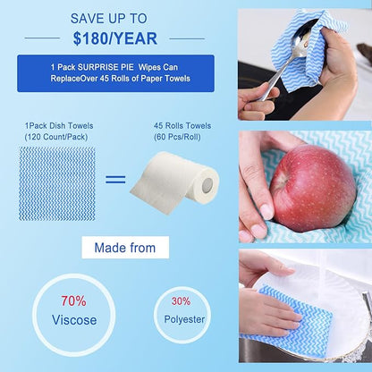 Reusable Cleaning Cloth Wipes Multi-Purpose Heavy Duty Towels Domestic Dish Cloths 120 Count 7.87 x 11.81 Inches Kitchen Rags