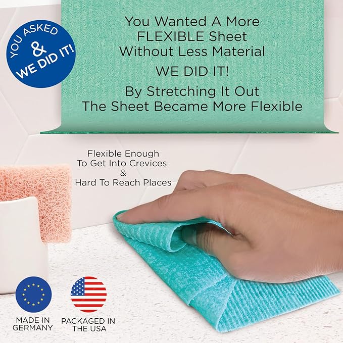 LOLA Swedish Dishcloths on a Roll 12 Pack, Sustainable Cleaning, Cellulose Sponge Cloths, Reusable Paper Towels, 11" x 10" Made in Germany