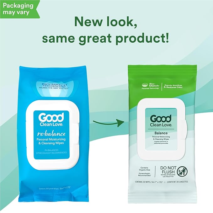 Good Clean Love Balance pH-Balanced Feminine Wipes, Supports Vaginal Health Naturally & Reduces Odor, Non-Irritating Moisturizing & Cleansing Hygiene Product Made with Organic Aloe, (60 Count)