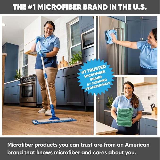 Microfiber Wholesale™ 36 inch Microfiber Mop Pads - Machine Washable, Reusable, Refills & Replacement Wet Mop Heads Compatible with Any Microfiber Flat Mop System (18 Pack)