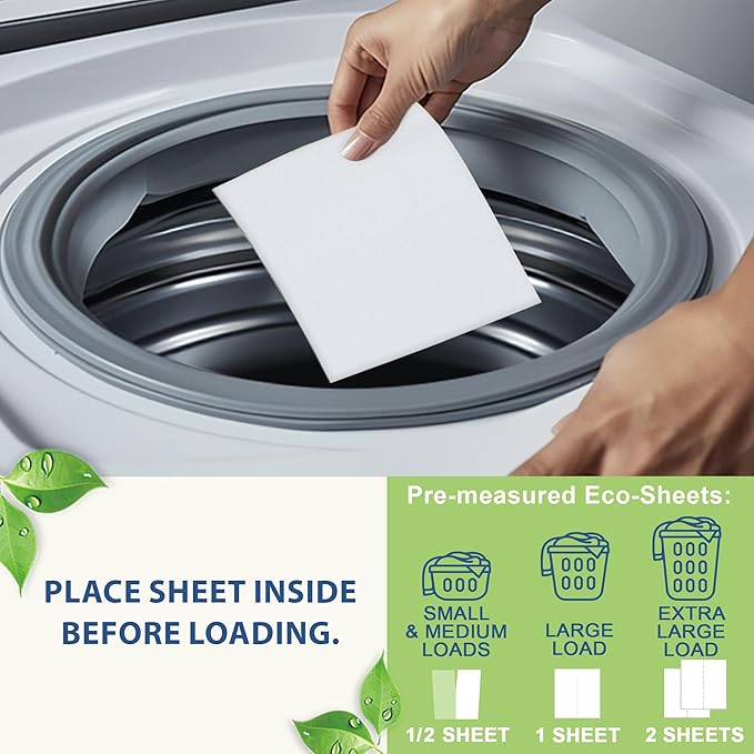 Eco Fabric Softener Sheets for Washing Machine - Fragrance-Free, Preservative-Free, Ultra-Concentrated - 30 Sheets for Up to 60 Loads, Anti-Static, Reduces Wrinkles, Softens Clothes