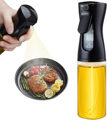 Oil Sprayer for Cooking, Oil Spray Bottle with Brush, Glass Oil Sprayer, 200ML Oil Dispenser for Kitchen, Continuous Oil Spray Bottle with Portion Control for Air Fryer, Salad, BBQ, White (Black)