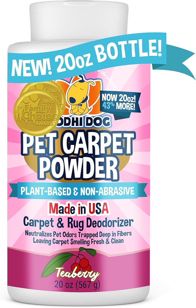 Bodhi Dog Natural Carpet Powder - Dry Pet Smell Eliminator & Urine Odor Remover - Loosens Fur & Dirt - Plant-Based and Biodegradable Room Freshener for Home with Pets - Teaberry (Pack of 1)