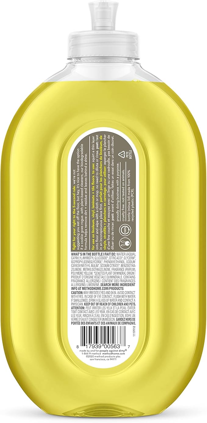 Method Hardwood Floor Cleaner Squirt + Mop Bottle, Lemon Ginger, For Sealed Hardwood and Laminate Floors, 25 Fl Oz (Pack of 6)