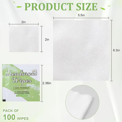 100Pcs Travel Deodorant Wipes, Travel Size Mini Deodorant Wipes Bulk for Homeless, Individually Wrapped Body Cleaning Supplies for Women Wet Armpit for Body Cleaning Cucumber