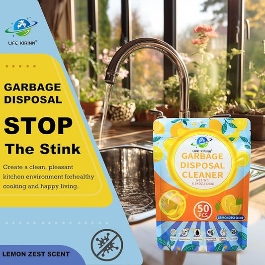 Garbage Disposer Freshener,Sink Disposal Odor Eliminator,50 Count Lemon Scented Deodorizer Drops,Kitchen Sink Freshener Pods