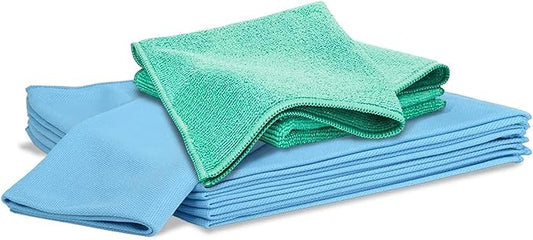 Microfiber Glass Cleaning Cloths | Streak Free Windows & Mirrors | Lint Free Towels | Car Windows Wipes | Polishing Rags | Machine Wash- 8 Pack (Green 2 Pack, Blue 6 Pack)